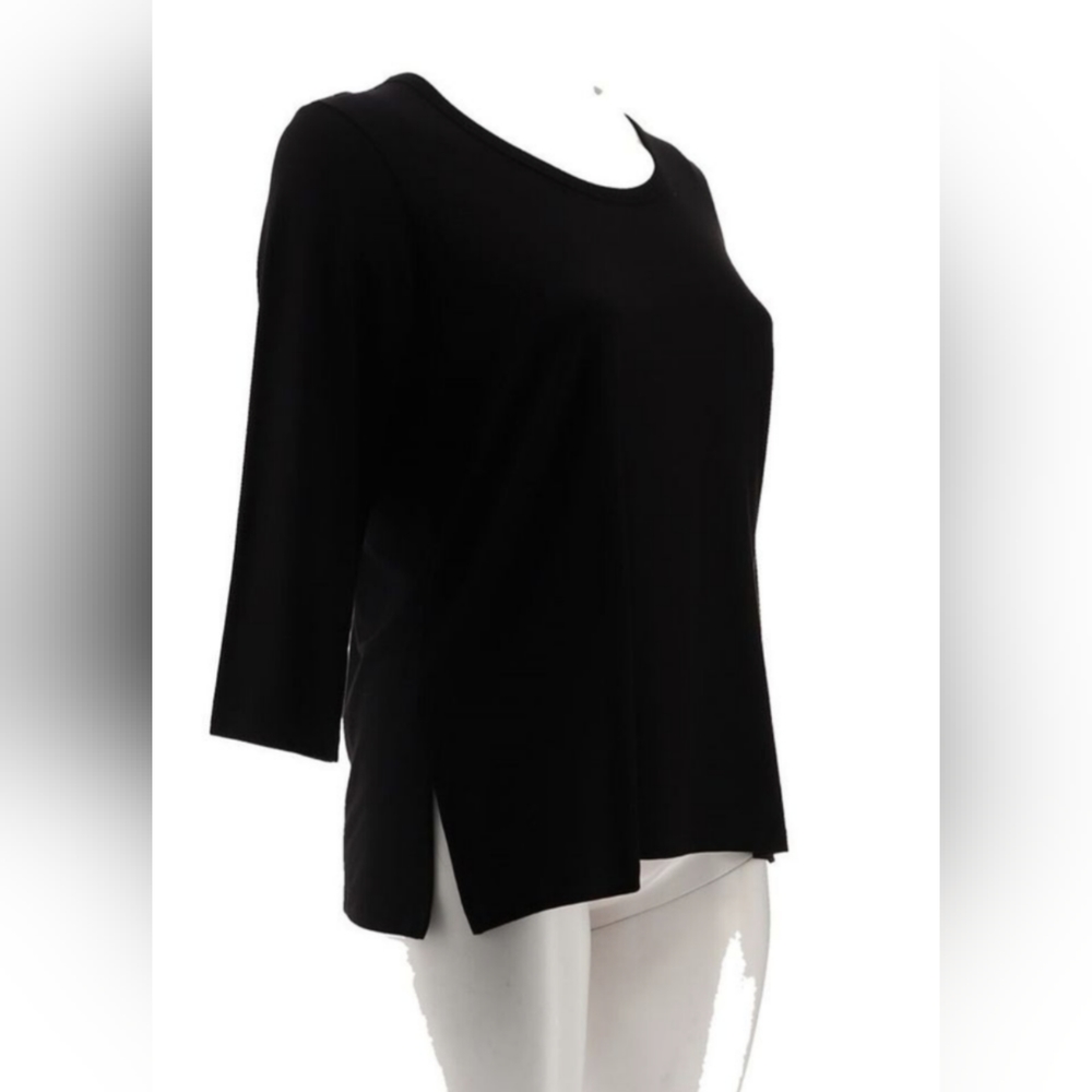 Susan Graver Cotton Essentials Cotton 3/4 Slv Top Black A4545460